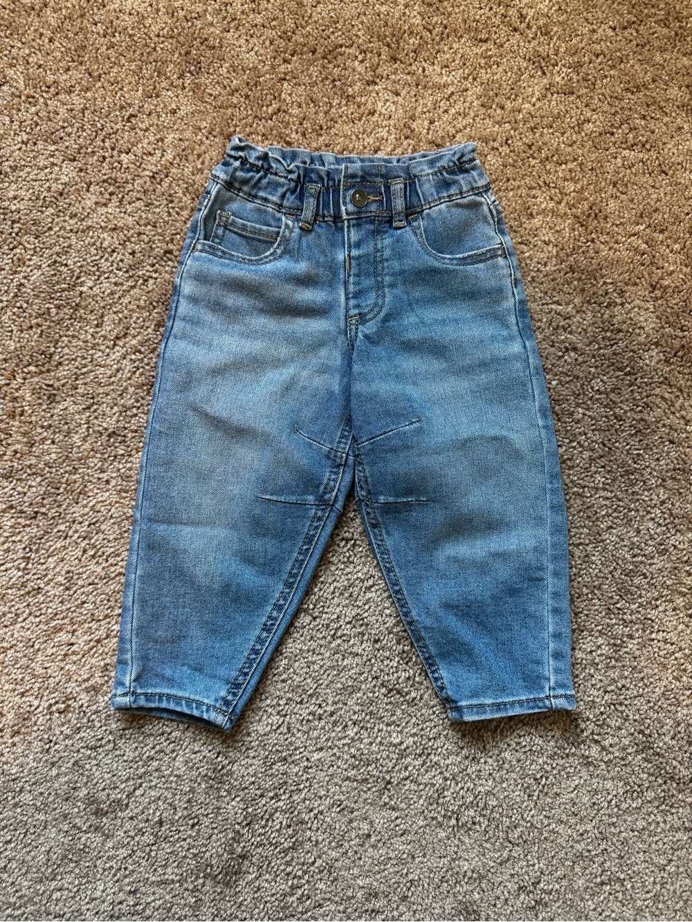 Wonder Nation Paperbag Pull On Denim Joggers 2T Unisex Trendy Taper Seams Fall